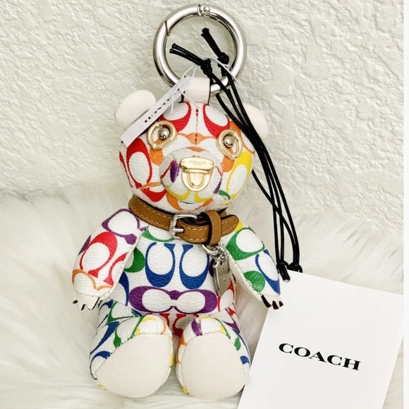 NWT Rainbow canvas authentic coach bear bag charm/ keychain - Picture 3 of 7